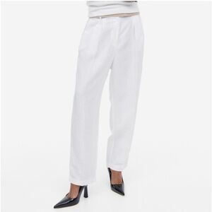 H&M Linen Blend Pleated‎ Tapered Trouser Pants Size 0 White Ankle Length NWT